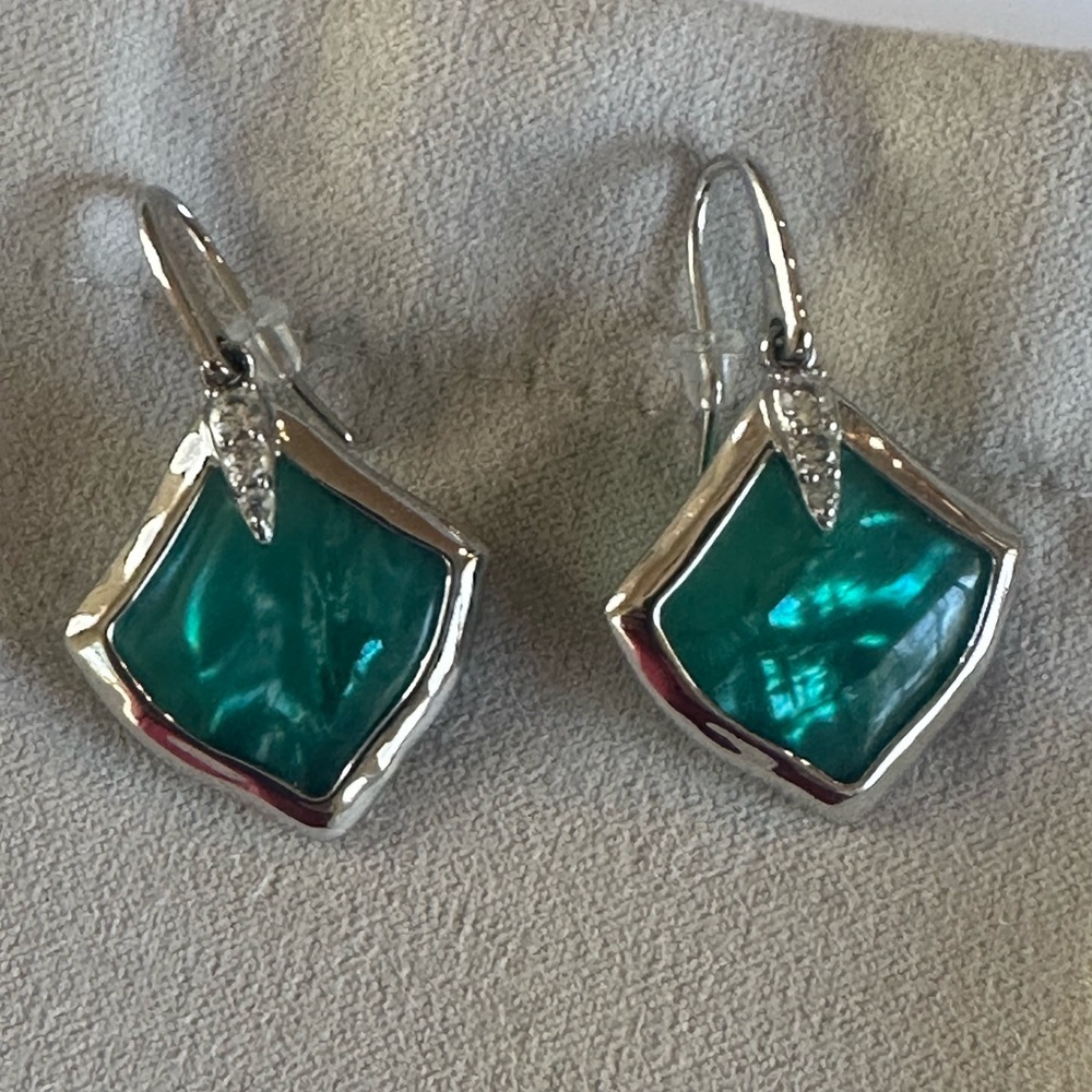 Kendra Scott Joelle Drop Earrings In Silver and Bright Aqua - Picture 3 of 4